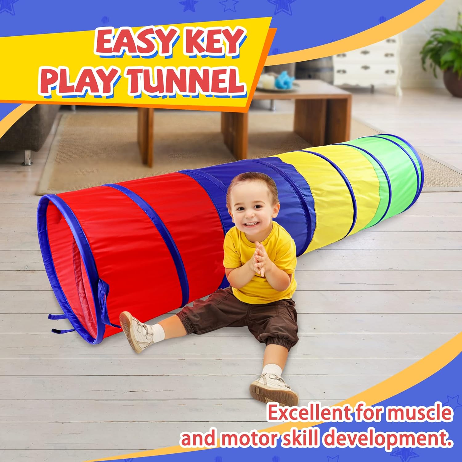 NARMAY® Play Tunnel Easy Key Pop Up Tunnel for Kids Indoor/Outdoor Crawl - 19 Dia. x 72 inch